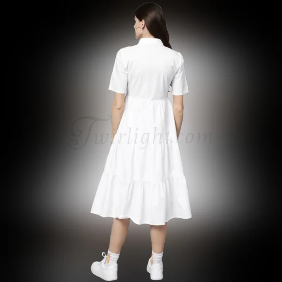 Anna: White Tiered Shirt Dress - Picture 3 of 3